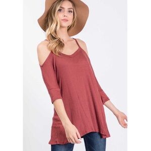 Hailey & Co | Waffle Knit Cold Shoulder Top